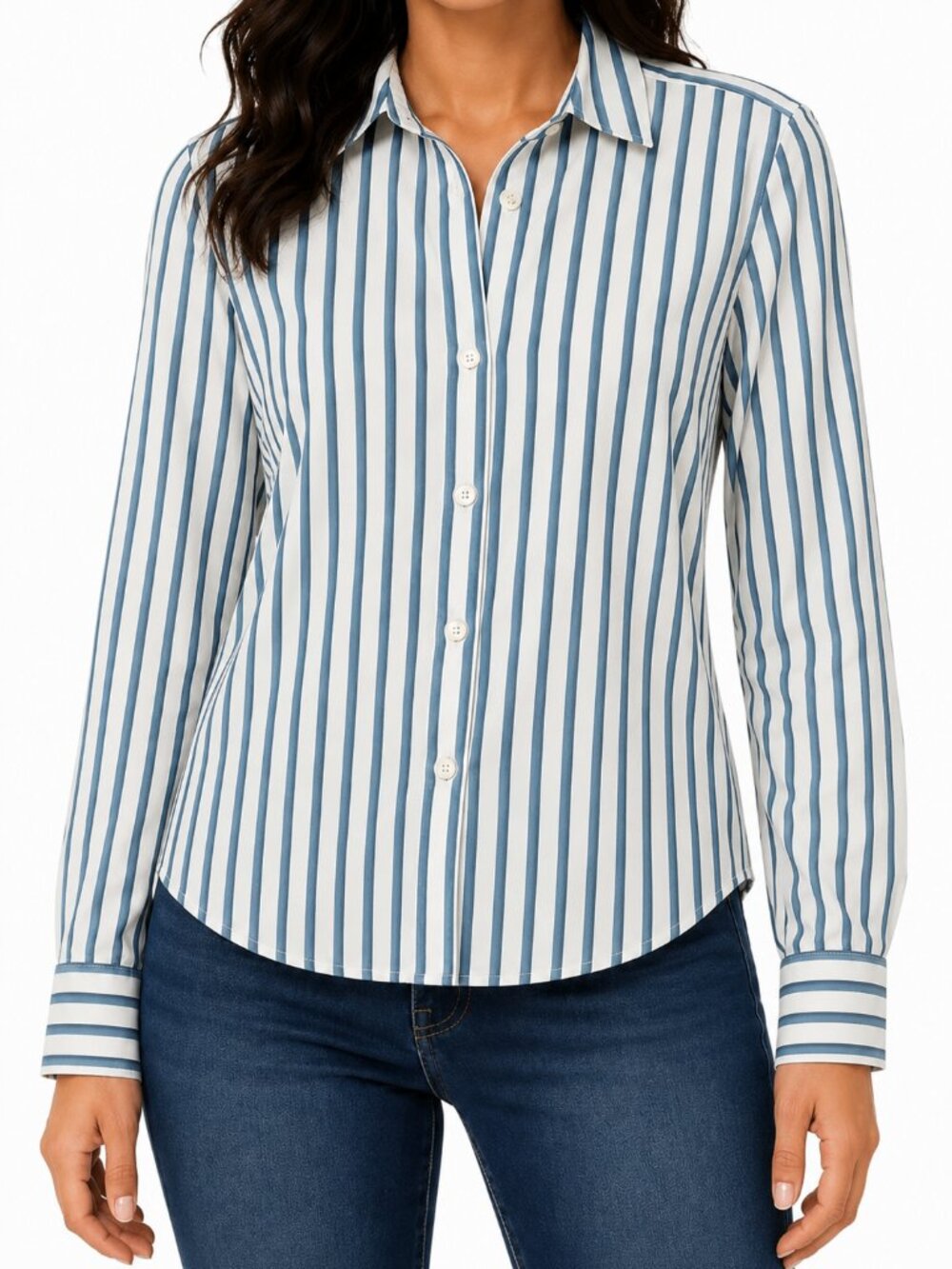 Banana Republic Blue White Vertical Stripe Button-Down Shirt Blouse